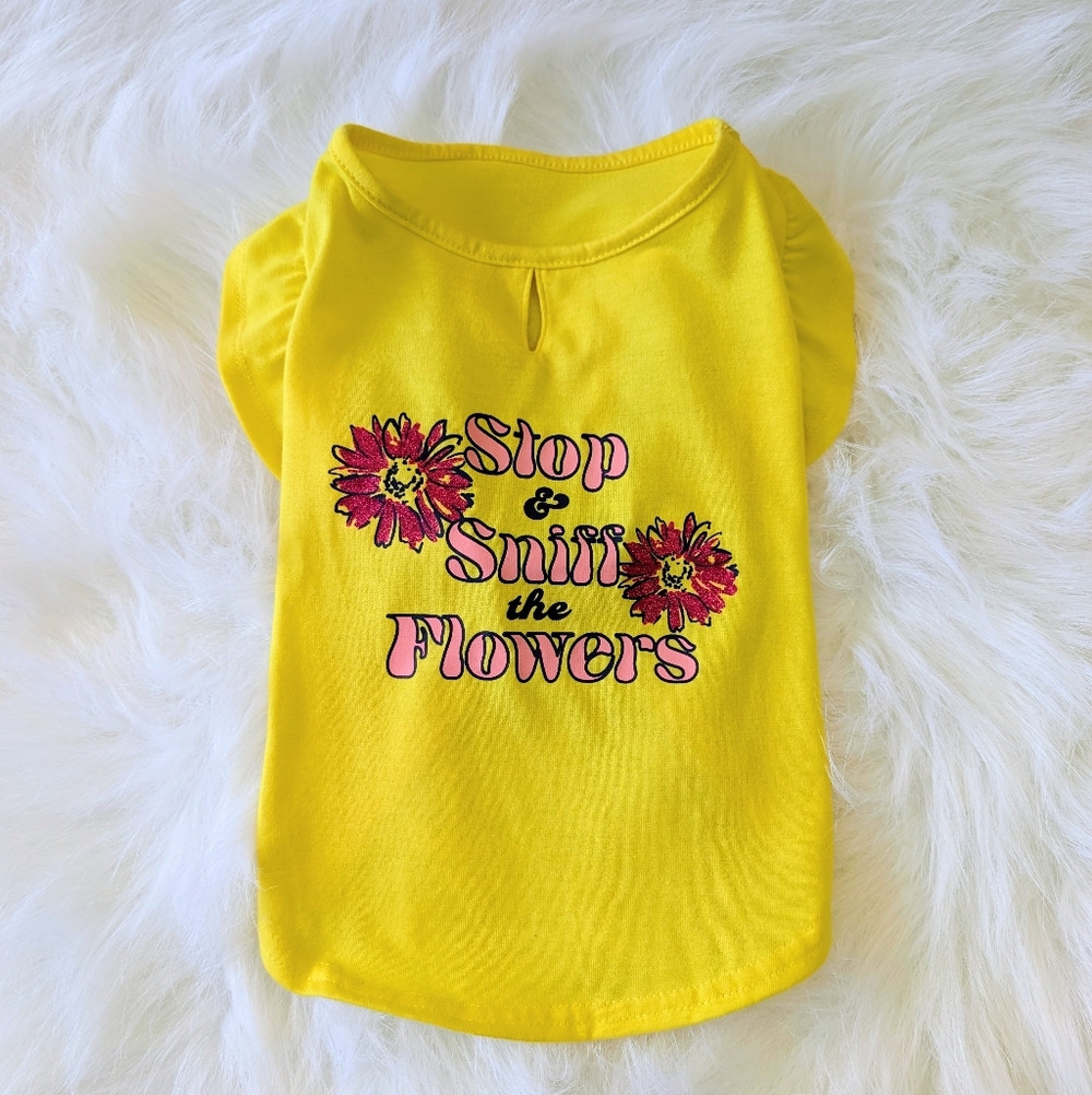 Flower Ruffle Dog Shirt Small Pink Yellow